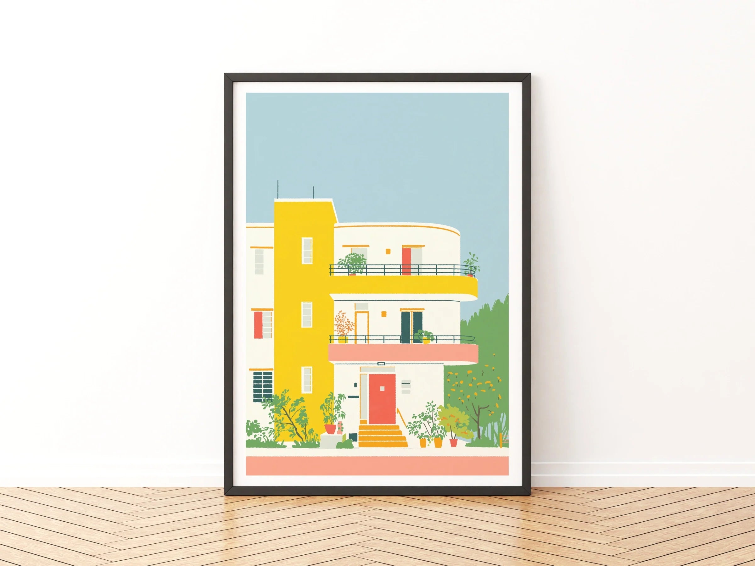 Bauhaus Architecture Print, White City Poster, Colourful Building Art - Modern Style Apartment Print.