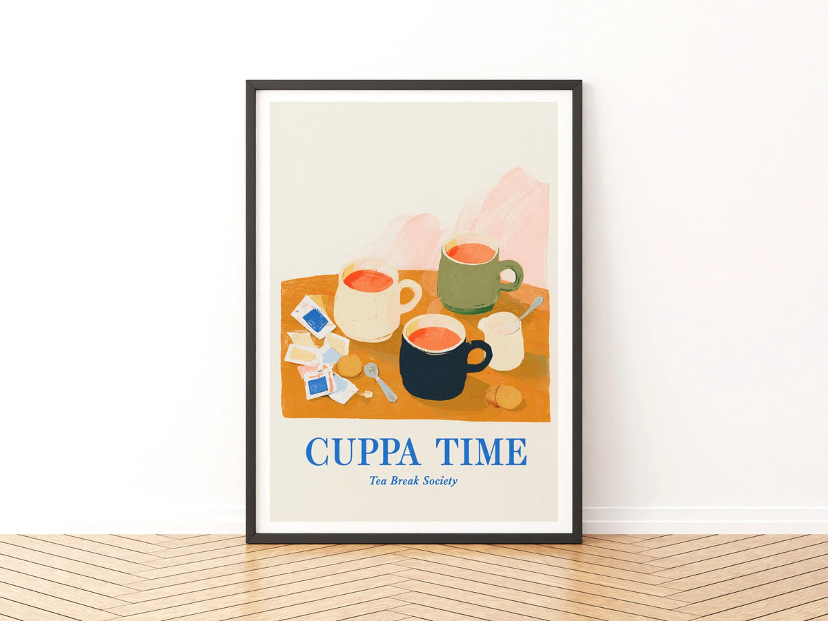 Cuppa Time Tea Print, Vintage Food Poster Print, Rustic Kitchen Decor, Retro Mid Century Risograph
