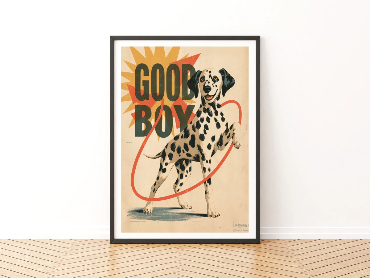 Good Boy Dalmatian Retro Dog Print, Vintage Style Spotted Dog Poster, Folk Art Wall Decor