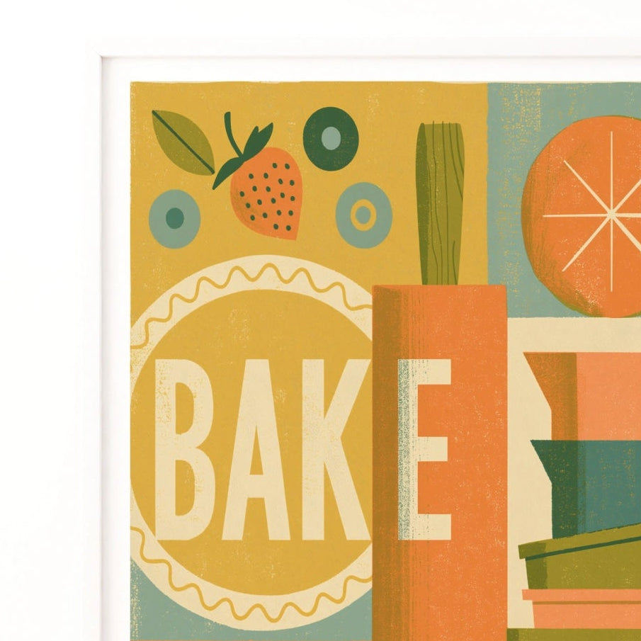 Vintage Food Poster Print, Bake Kitchen Wall Art, Rustic Retro Mid Century Risograph Baking Decor