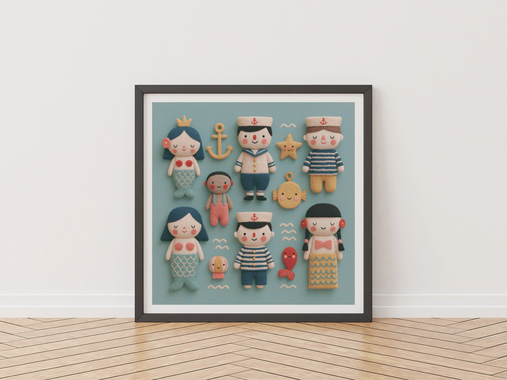 Mermaid Folk Nursery Print