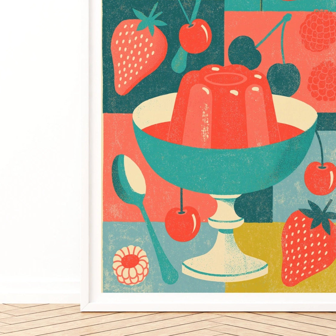 Vintage Food Poster Print, Retro Jelly Dessert, Rustic Kitchen Decor, Mid Century Risograph Art