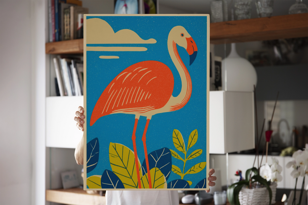 Flamingo Retro Bird Print