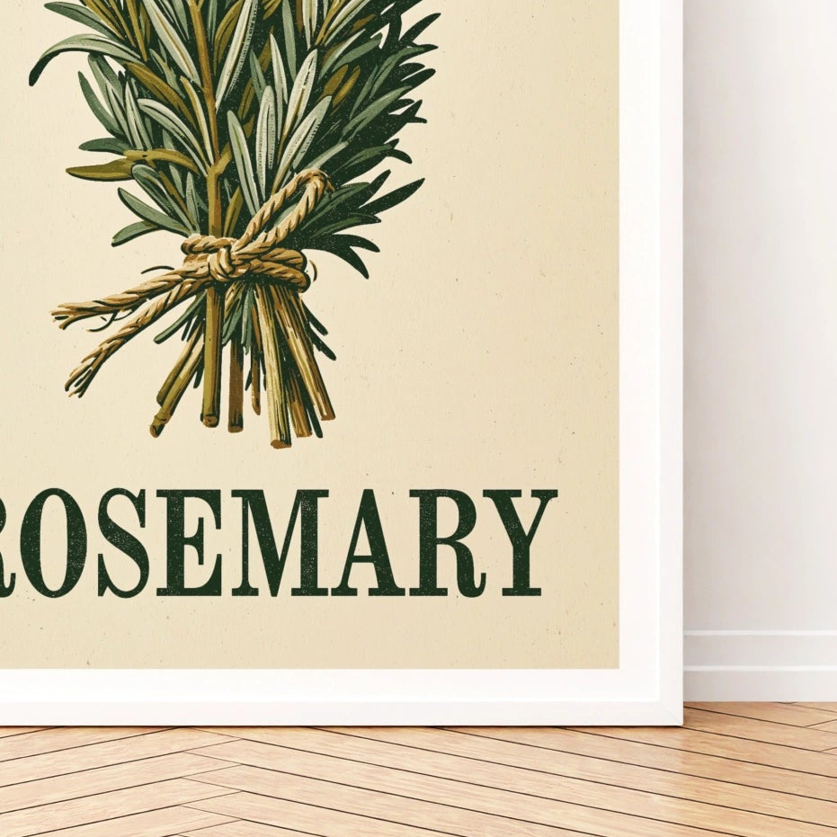 Rosemary Vintage Food Poster Print | Rustic Kitchen Decor | Retro Mid Century Herb Wall Art