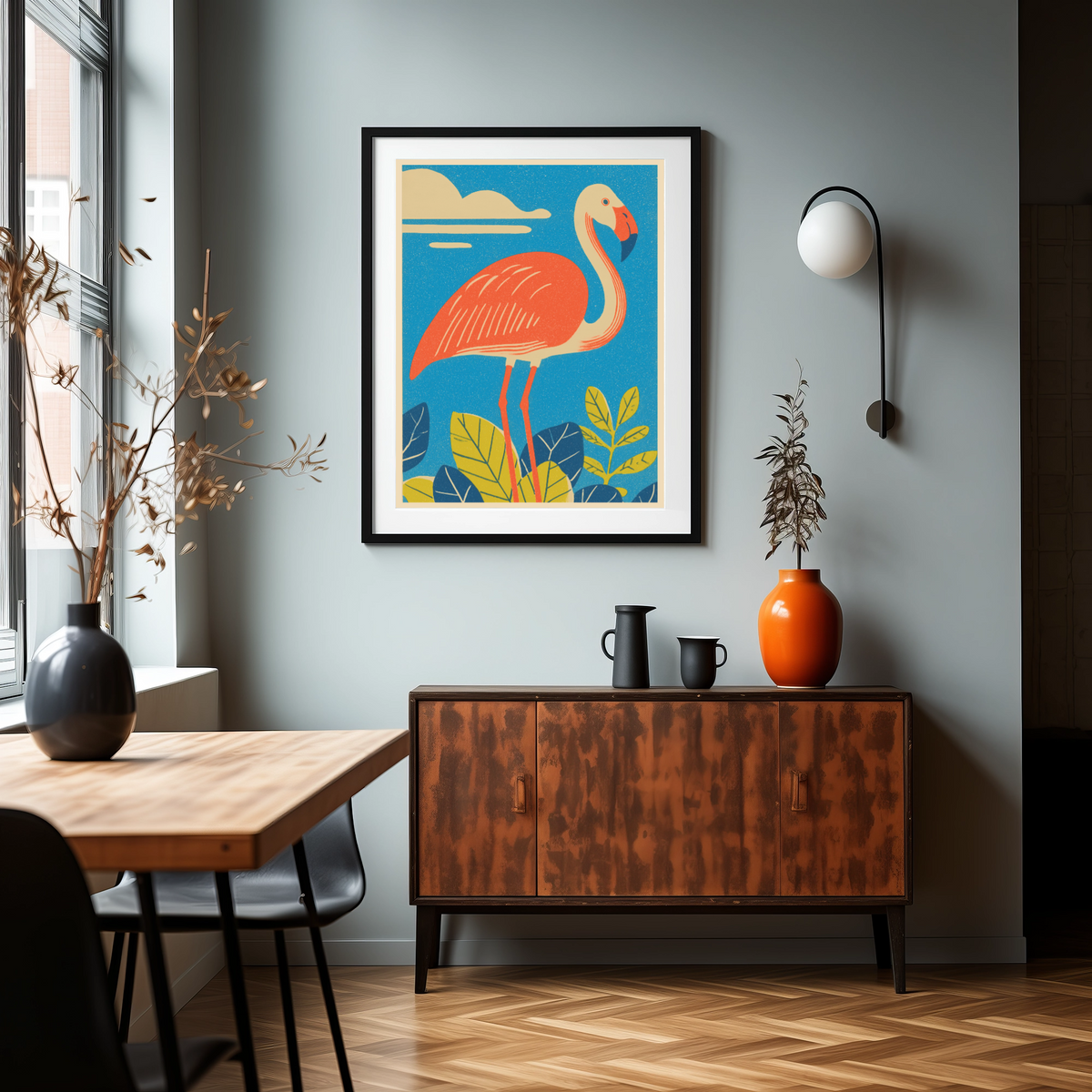 Flamingo Retro Bird Print