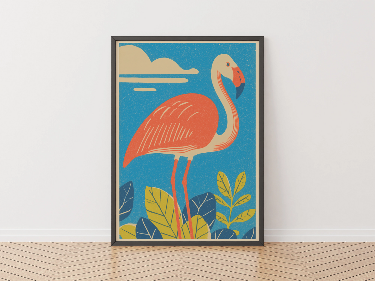 Flamingo Retro Bird Print