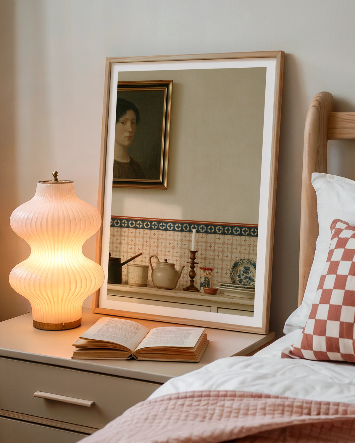 Contemporary Dutch Kitchen Still Life Art Print, Vintage Tiles Portrait Wall Decor