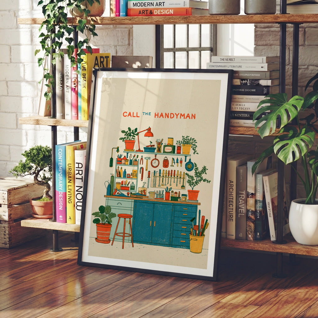 Call The Handyman Retro Workshop Poster, Vintage Tool Wall Art, DIY Shed Print, DIY Gift