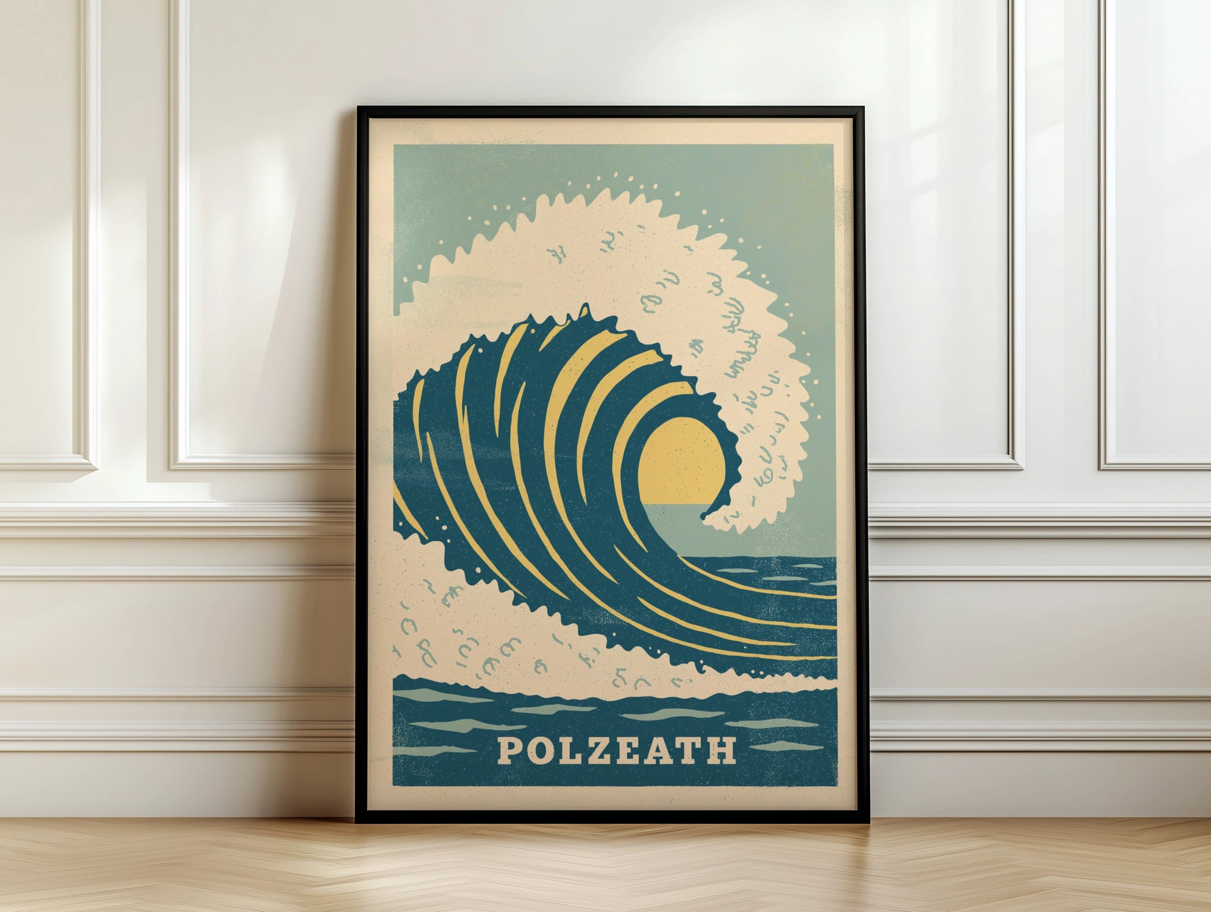 Polzeath Wave Art Print, Retro Cornish Coastal Decor, Vintage Beach Poster, Ocean Wall Art, Summer Vibes