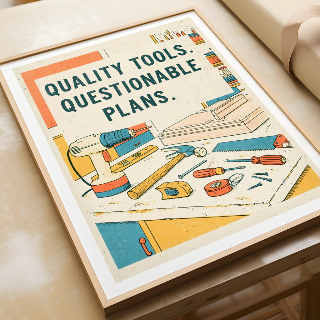 Quality Tools Questionable Plans Retro Poster, Funny Workshop Wall Art Print, Man Cave Gift