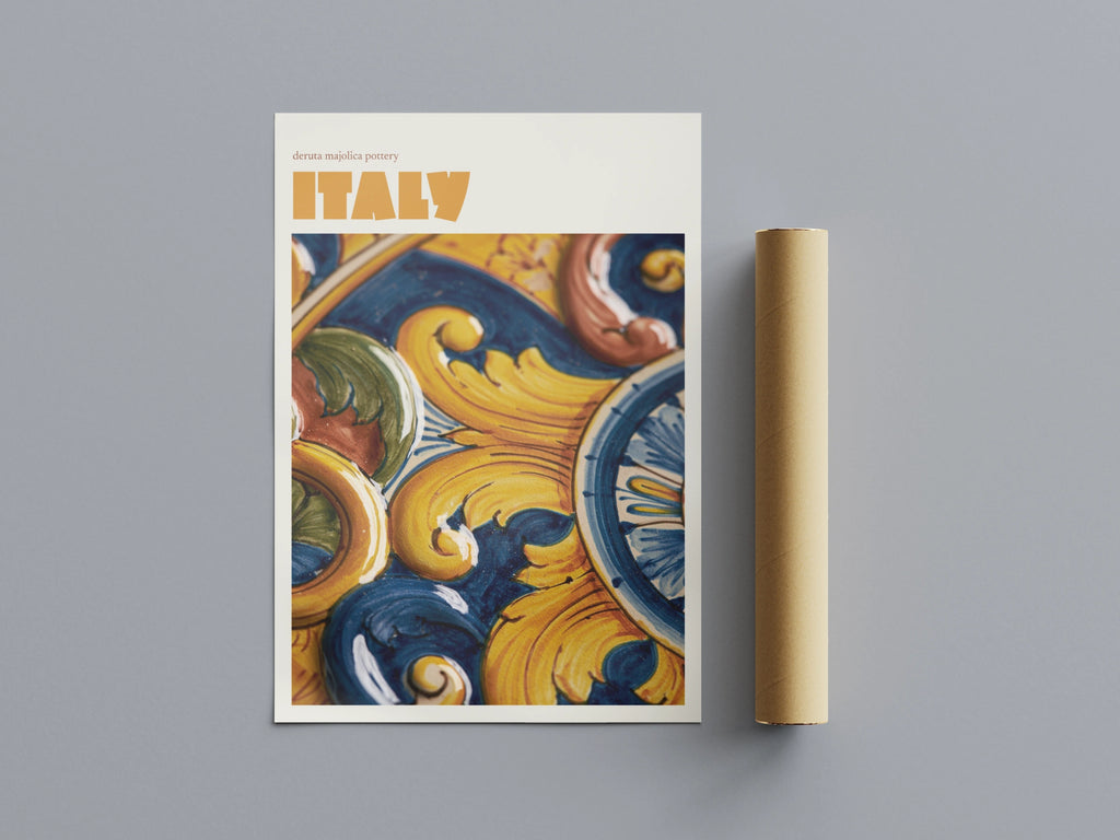 Italy Travel Print, Deruta Majolica Pottery Contemporary Wall Art, Italian Gift