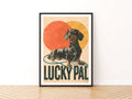 Retro Dachshund Poster, Lucky Pal Sausage Dog Print, Vintage Folk Wall Art