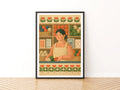 Retro Yarn Shop Print, Sewing Craft Room Wall Art, Folk Style Knitting Poster, Gift for Crafter