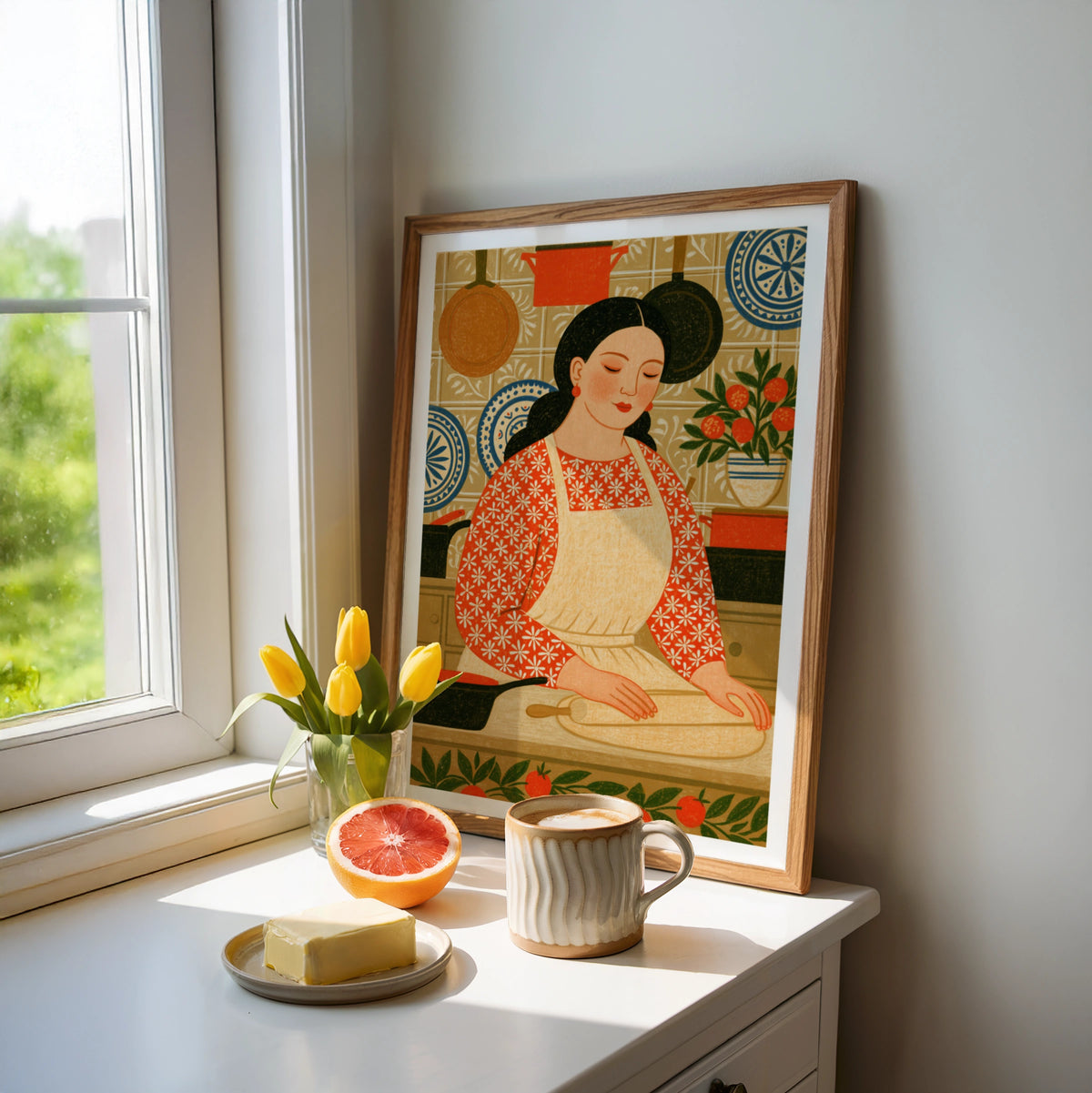 Baker Print, Rustic Kitchen Decor, Domestic Interior Illustrative Print