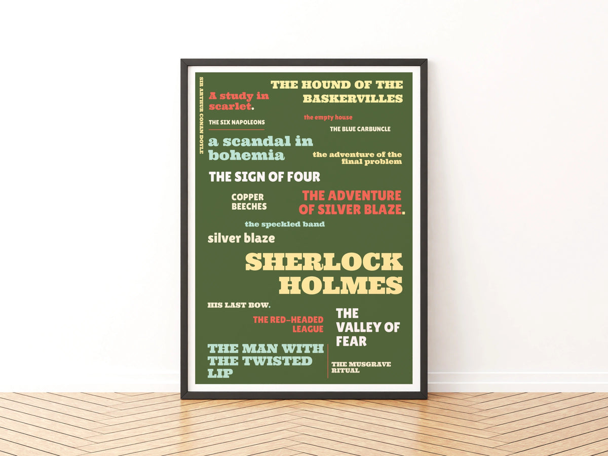 Sherlock Holmes Typography Print, Conan Doyle Stories Poster, Literary Wall Art Gift