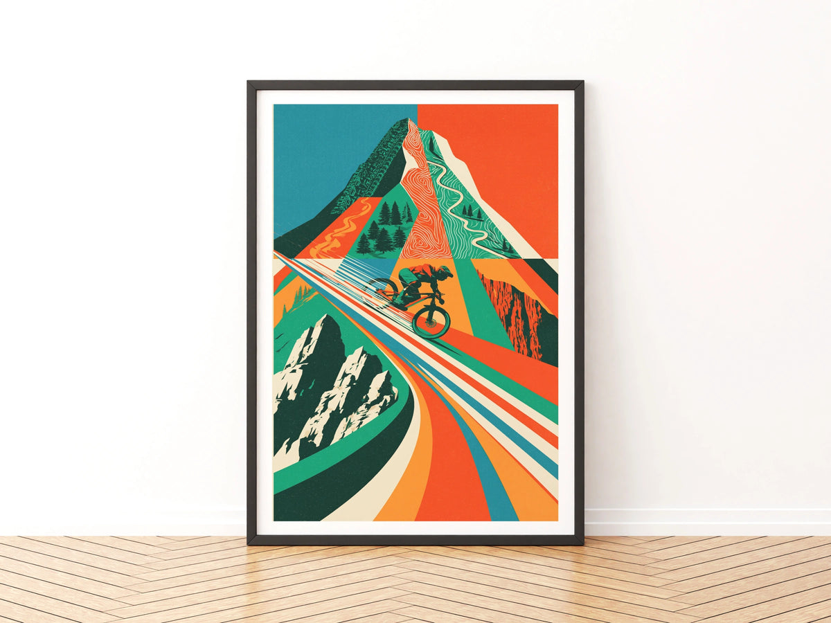 Mountain Bike Retro Poster, MTB Wall Art, Cycling Print, Vintage Outdoor Adventure Decor