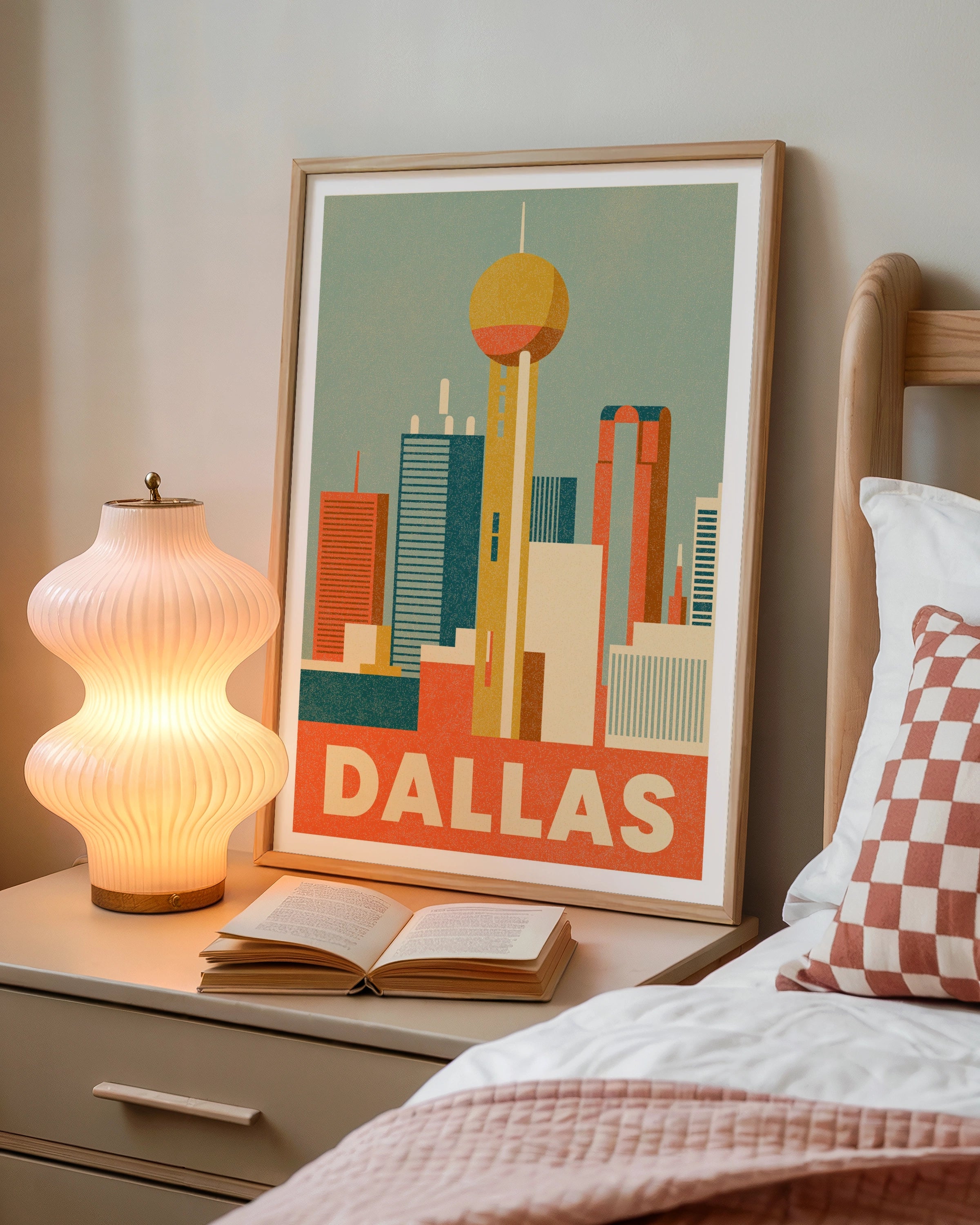 Dallas Retro Travel Poster, Reunion Tower Skyline Print, Texas City Wall Art