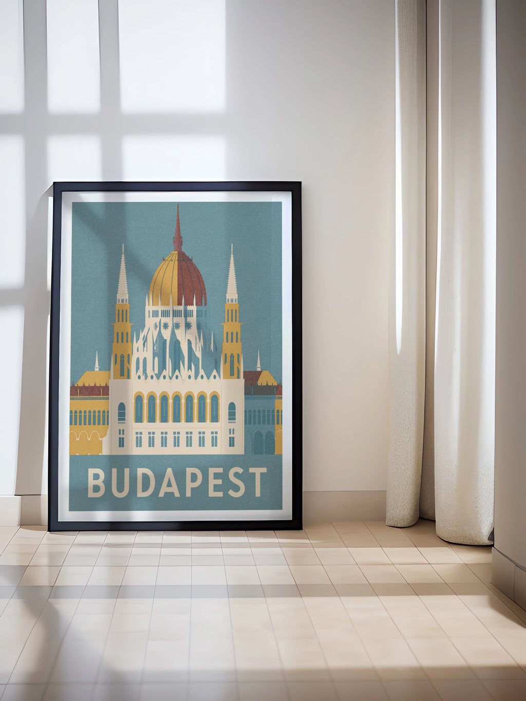 Budapest Retro Travel Poster, Hungary Parliament Print, Vintage Travel Wall Art Gift