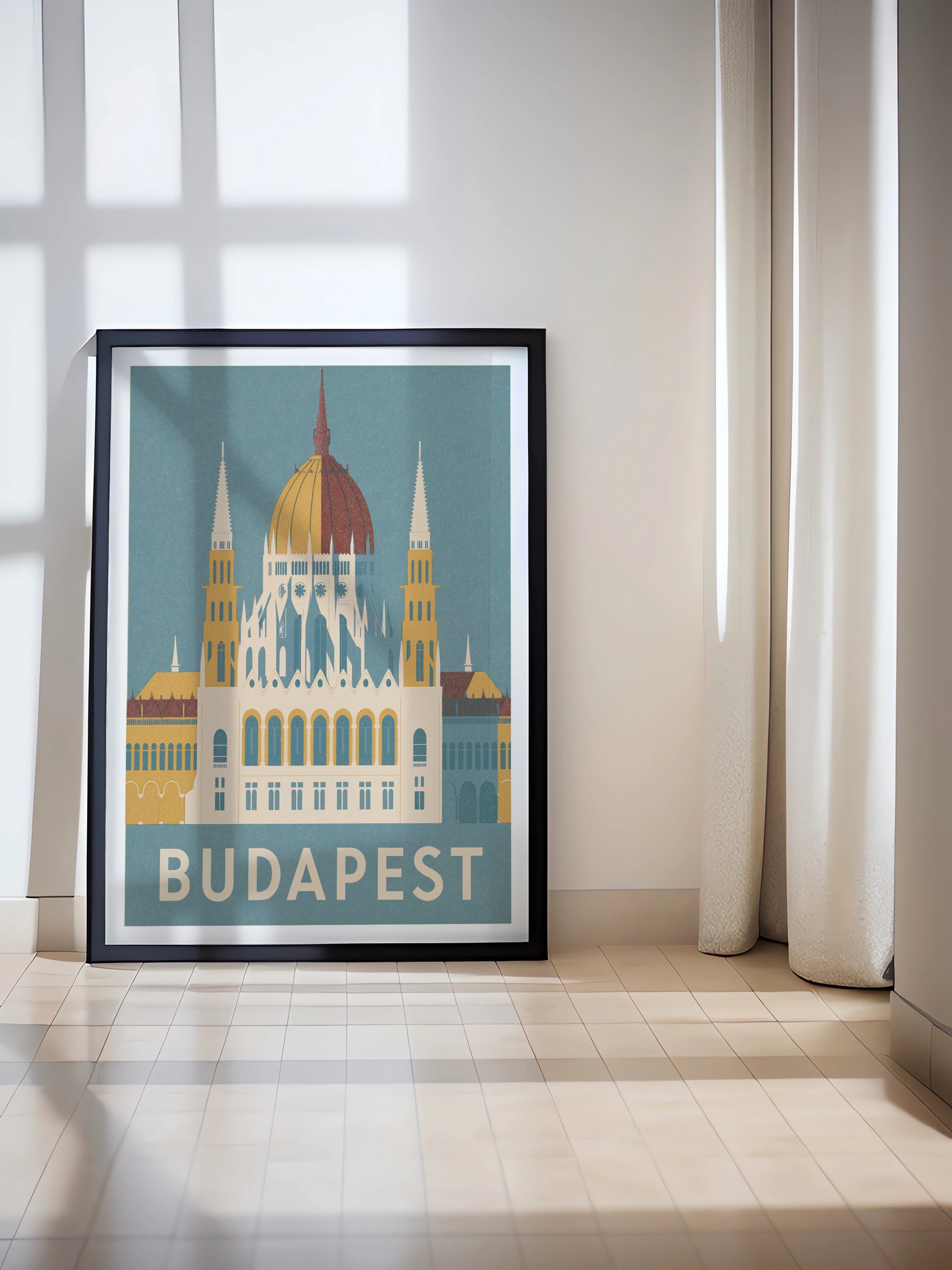 Budapest Retro Travel Poster, Hungary Parliament Print, Vintage Travel Wall Art Gift