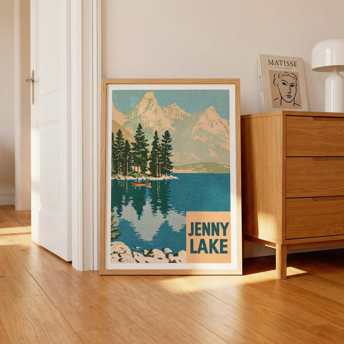 Retro Jenny Lake Print, Vintage Travel Poster, Grand Teton National Park, Wyoming Mountain Lake Art