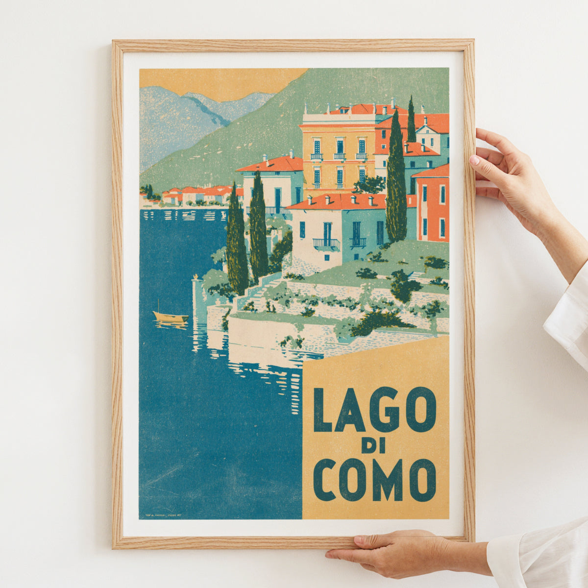 Retro Lago di Como Poster, Vintage Travel Print, Italian Lake Wall Art, Lake Como Villas Artwork
