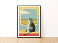 Retro Cat Train Travel Print, Tabby Cat Wall Art, Vintage Folk Style Animal Art, Cat Lover Gift