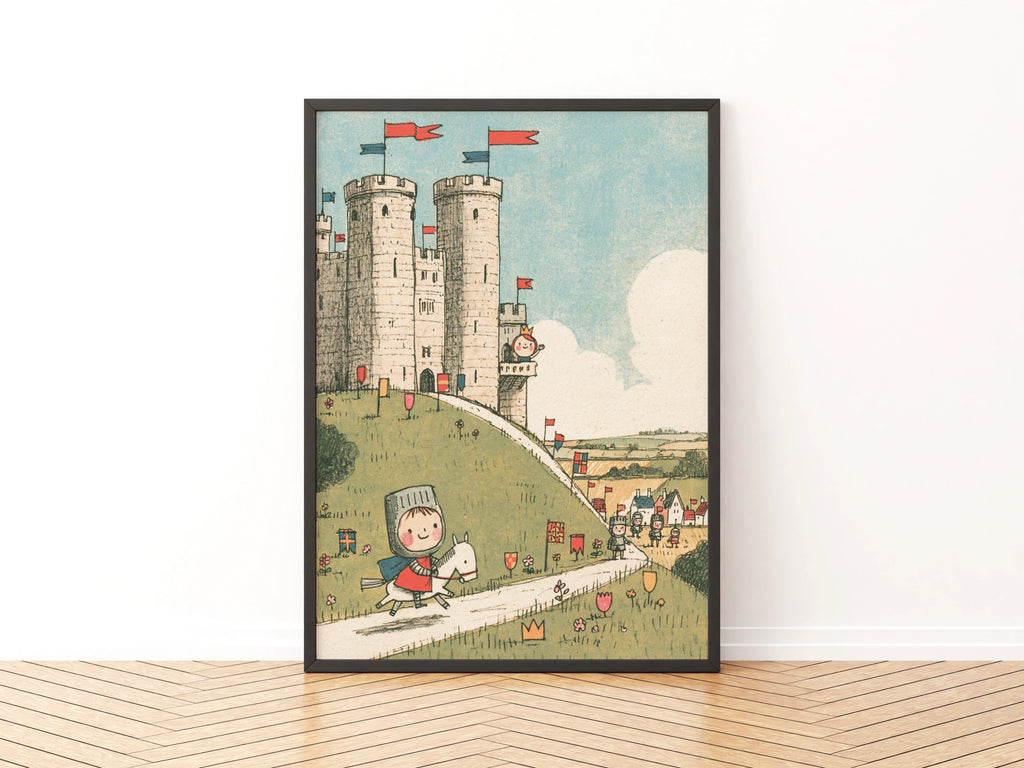 Retro Knight Castle Kids Print, Children's Wall Art, Medieval Nursery Poster Collectable