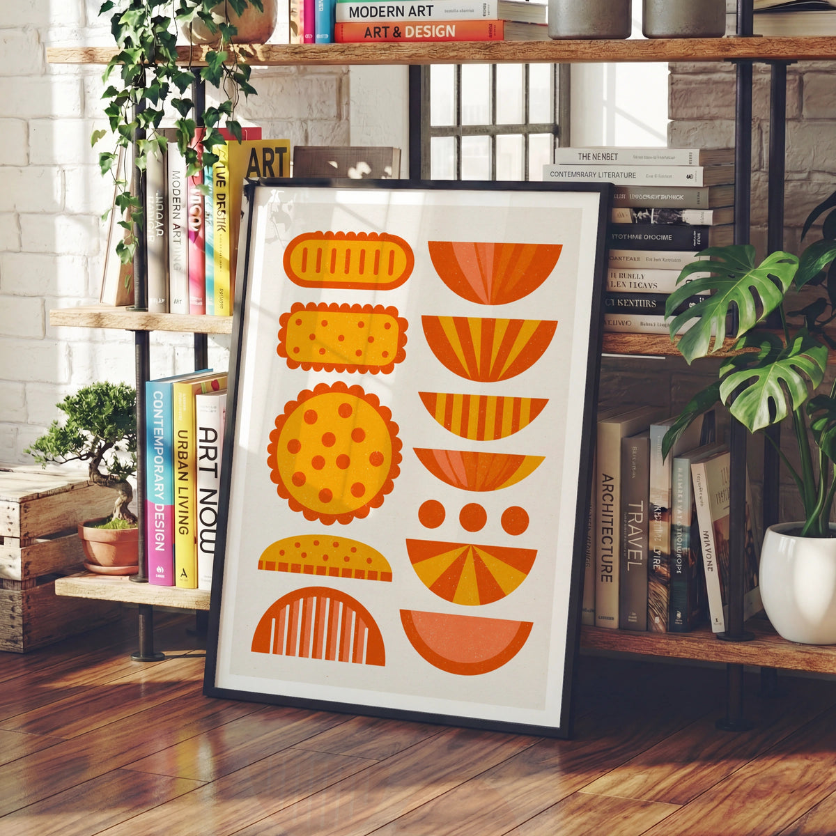Retro Biscuit Print, Mid Century Kitchen Wall Art, Orange Food Poster, Fun Cookie Art