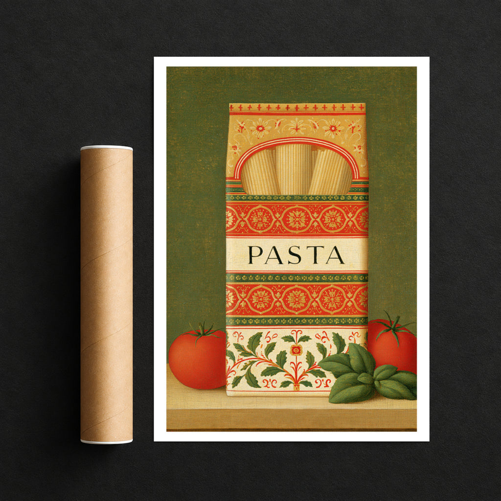 Classic Food Poster Print, Italian Pasta Rustic Kitchen Decor, Retro Mid Century Risograph Wall Art