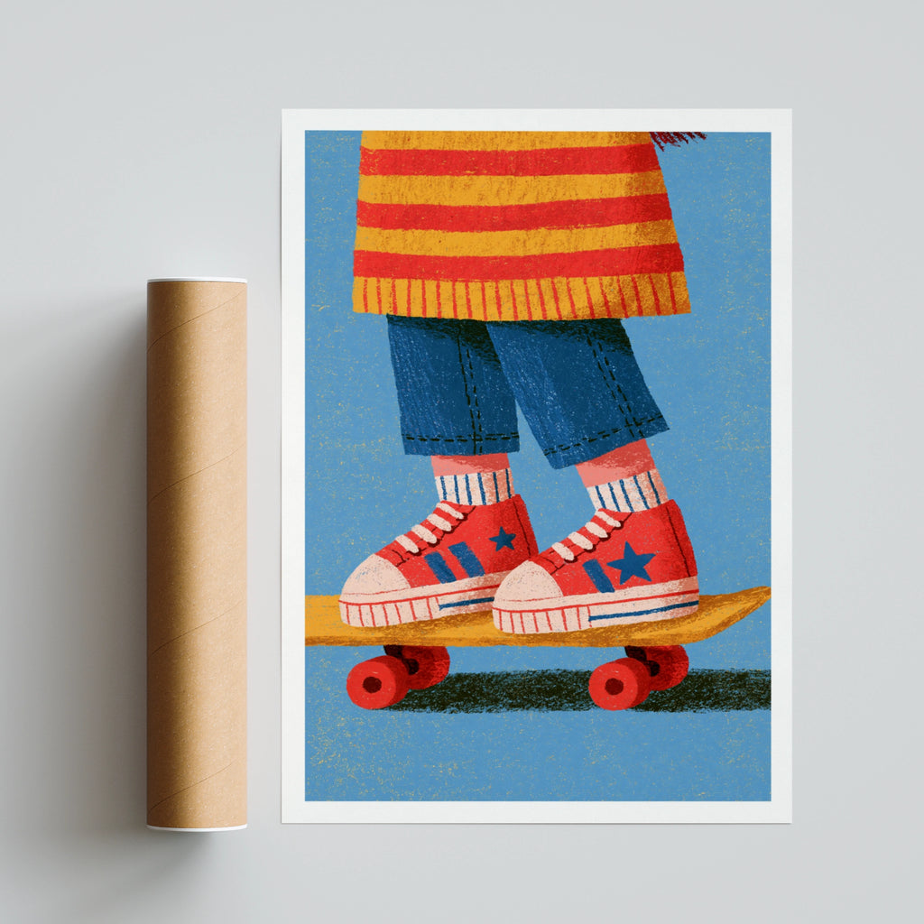 Retro Skateboard Kids Print, Children's Wall Art, Colourful Nursery Poster, Vintage Style