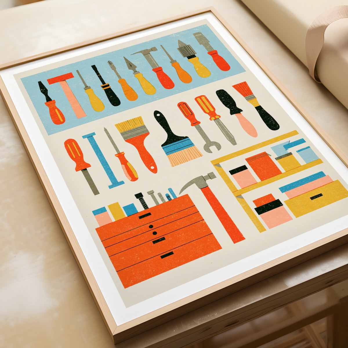 Retro Tools Poster, Workshop Wall Art, Vintage Screwdriver Hammer Print, DIY Home Decor Gift, DIY Gift