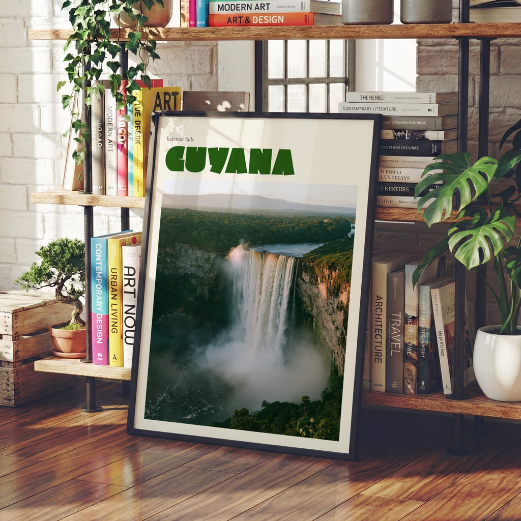 Guyana Kaieteur Falls contemporary travel art print, waterfall wall art, South America