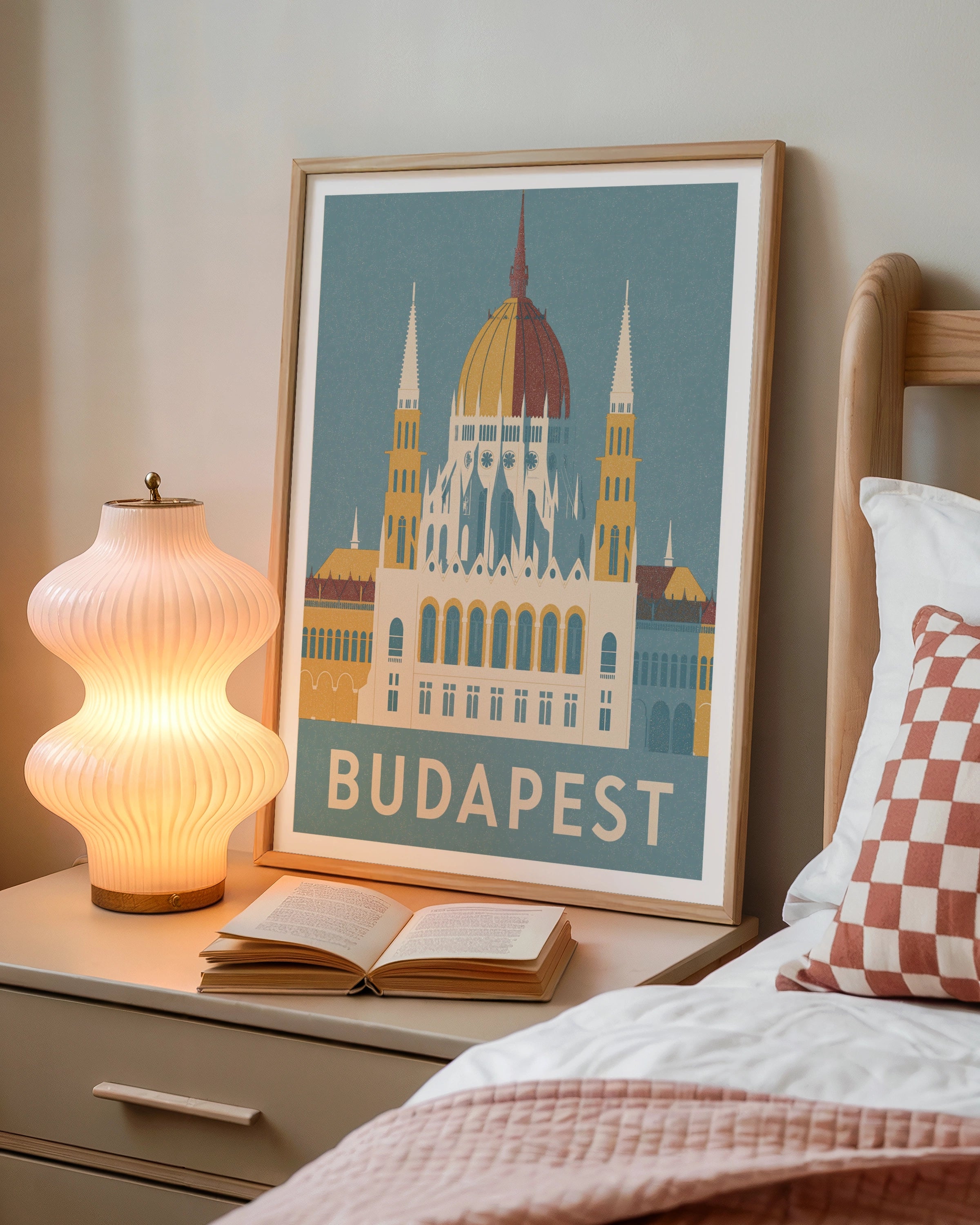Budapest Retro Travel Poster, Hungary Parliament Print, Vintage Travel Wall Art Gift