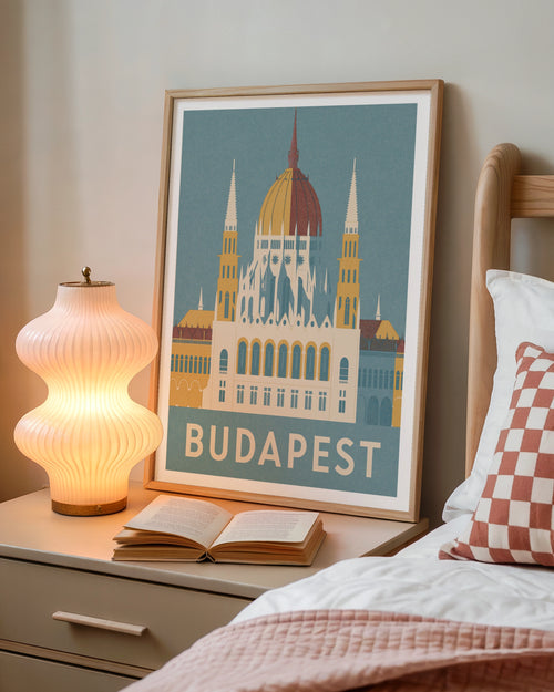 Budapest Retro Travel Poster, Hungary Parliament Print, Vintage Travel Wall Art Gift