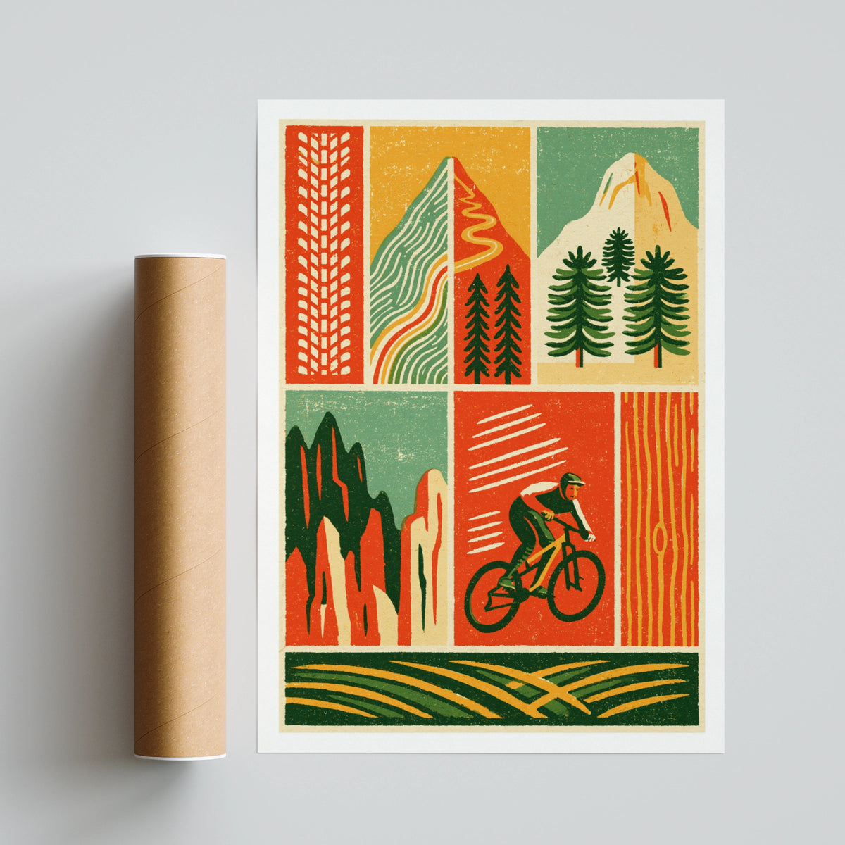 Mountain Bike Retro Poster, MTB Trail Art Print, Cycling Wall Art, Outdoor Adventure Gift