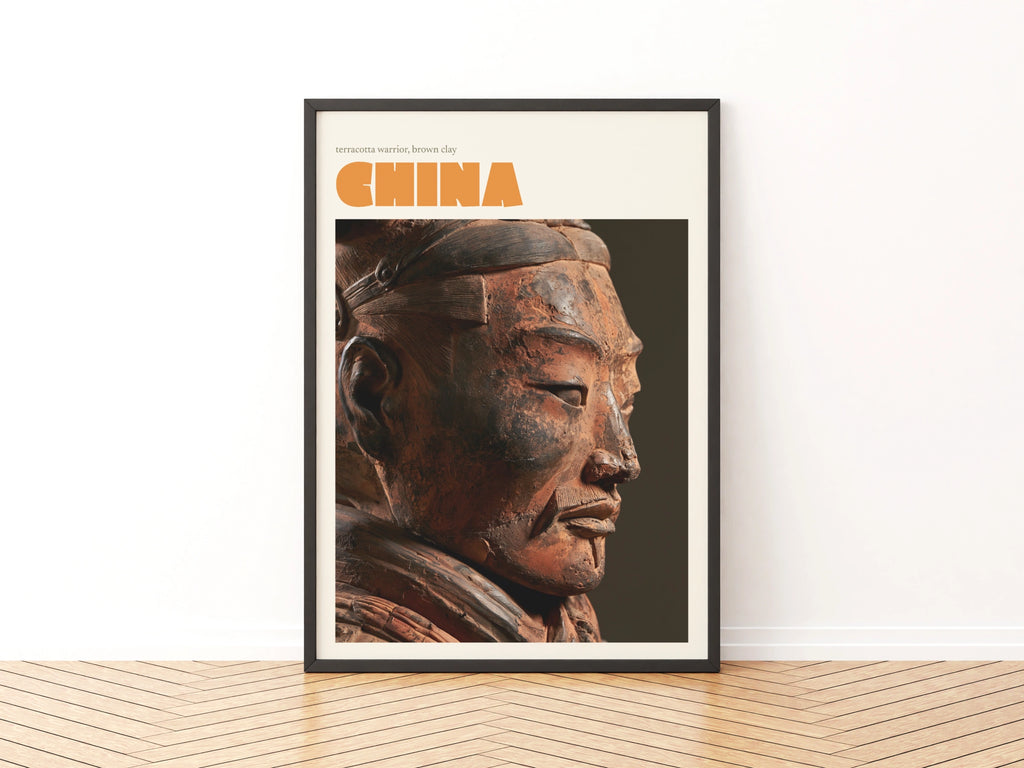China Terracotta Warrior Print, contemporary Travel Wall Art, Xi'an, Earth Tones