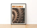 Sri Lanka Retro Travel Poster, Sandakada Pahana Stone Carving, Temple Wall Art Print