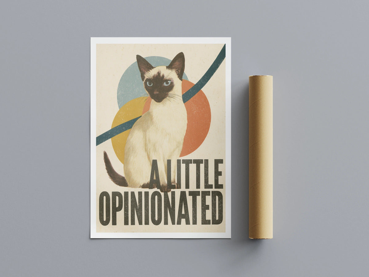 Retro Siamese Cat Print, A Little Opinionated, Funny Cat Wall Art, Vintage Folk Style