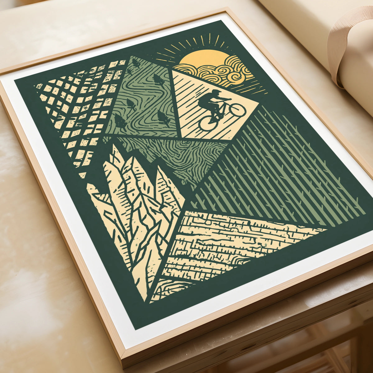Mountain Bike Retro Poster, MTB Trail Art Print, Vintage Cycling Wall Art, Green
