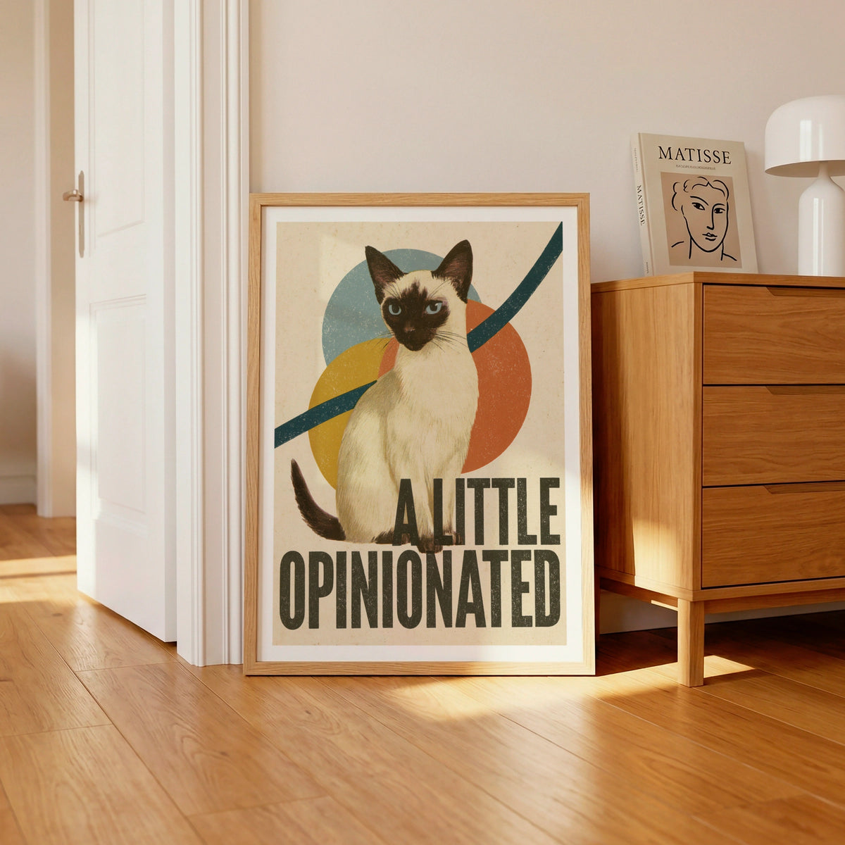 Retro Siamese Cat Print, A Little Opinionated, Funny Cat Wall Art, Vintage Folk Style