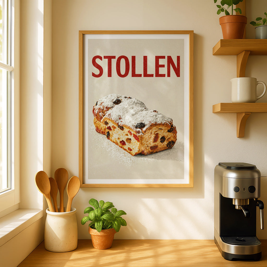 Stollen Vintage Food Poster Print | Rustic Kitchen Decor | Retro Mid Century Risograph Baking Art