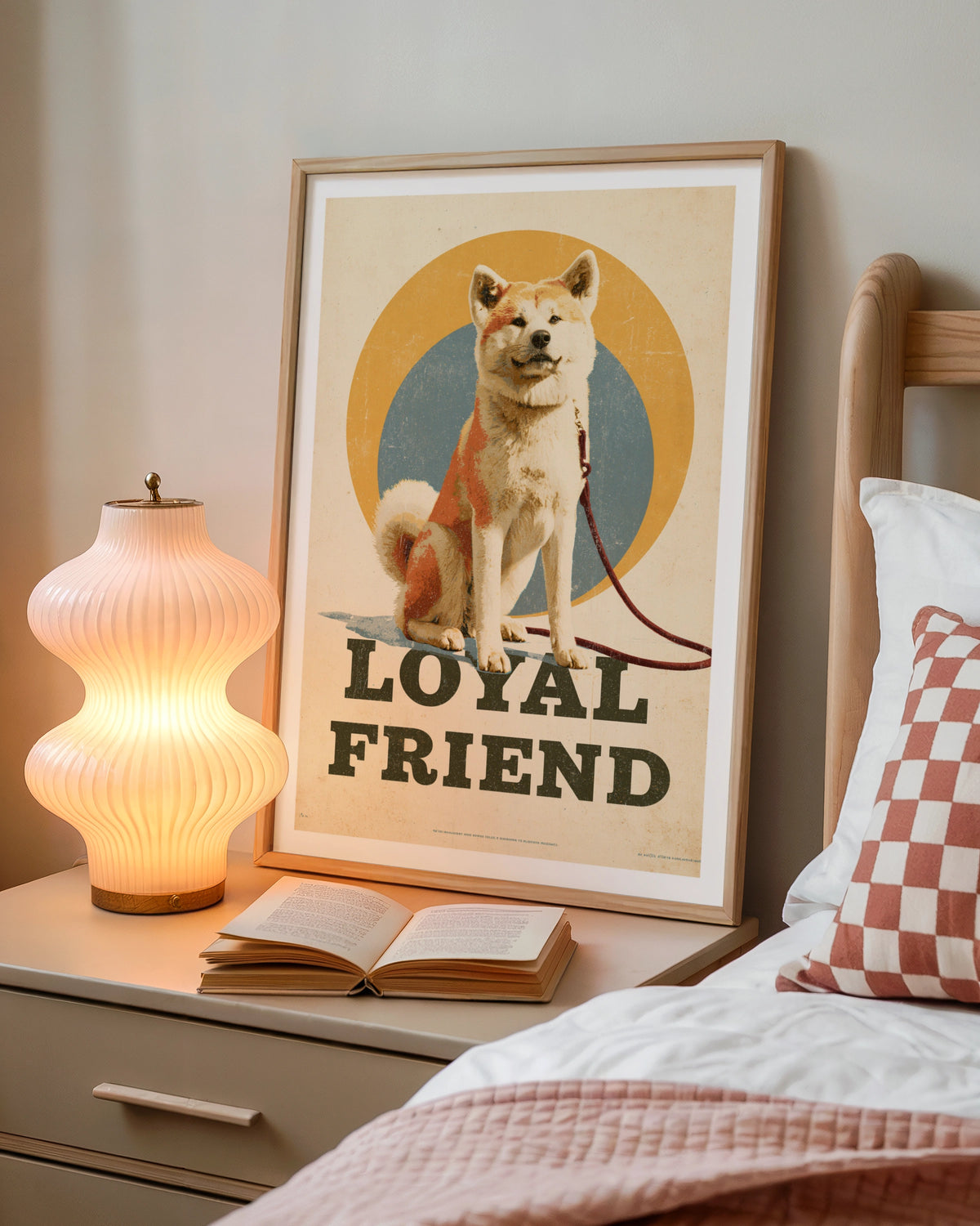 Loyal Friend Akita Dog Retro Print, Vintage Style Dog Wall Art, Folk Dog Decor