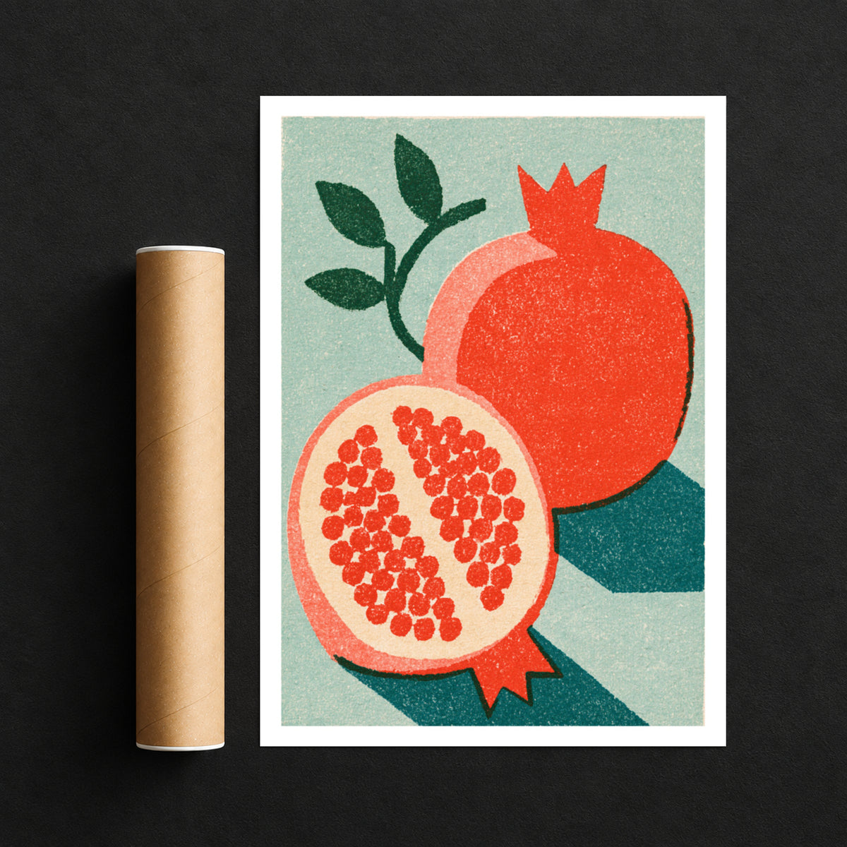 Vintage Food Poster Print | Rustic Kitchen Decor, Pomegranate Art, Mid Century Fruit Wall Art