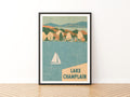 Lake Champlain Retro Travel Poster, Vintage Travel Print, Sailboat Autumn Lake Wall Art Vermont