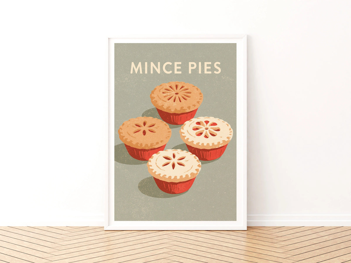 Mince Pies Vintage Food Poster Print | Rustic Kitchen Decor | Retro Mid Century Risograph Art