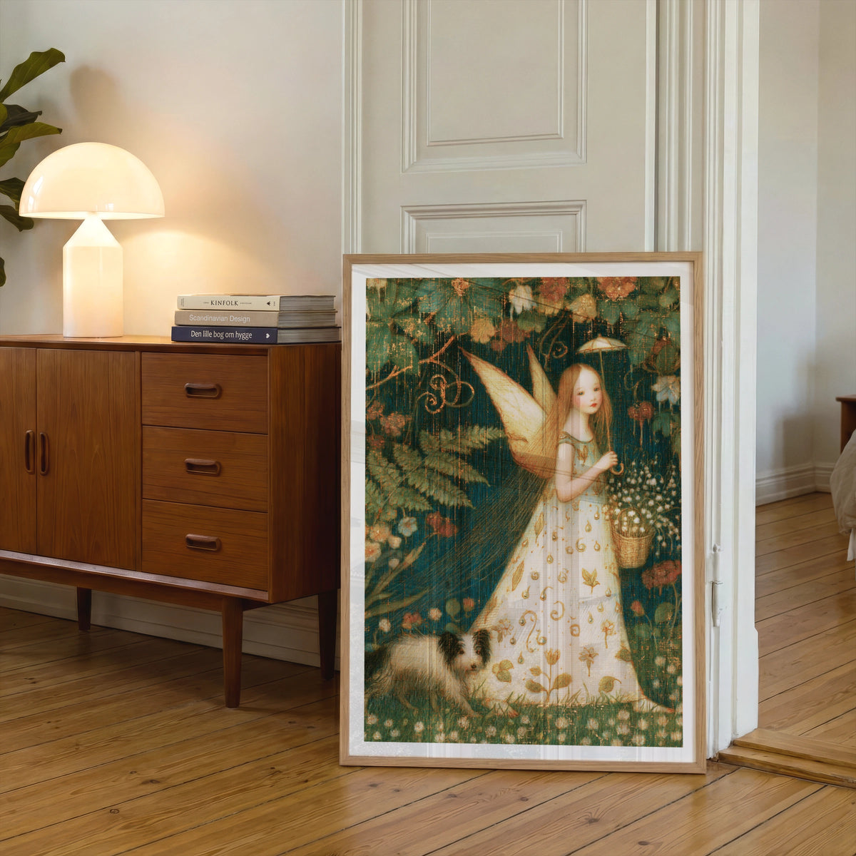 Fairy Girl Garden Print, Classic Folk Art Poster, Floral Fantasy Wall Art, Vintage Illustrated