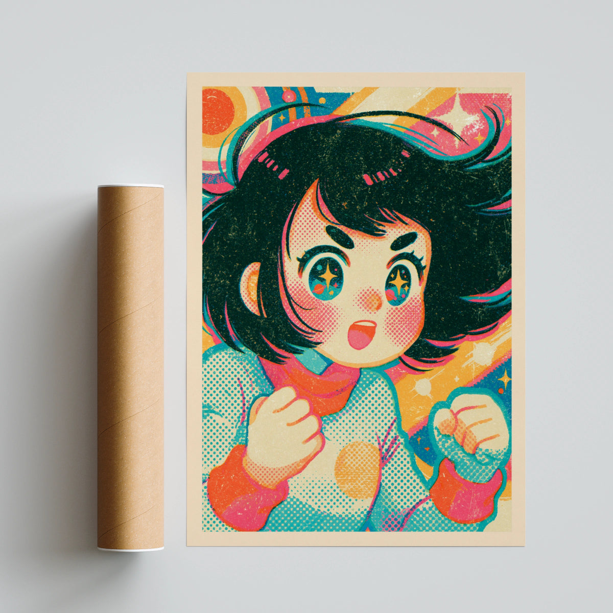 Retro Anime Girl Print, Vintage Kawaii Poster, 1980s Kawaii Cool Wall Art, Collectable