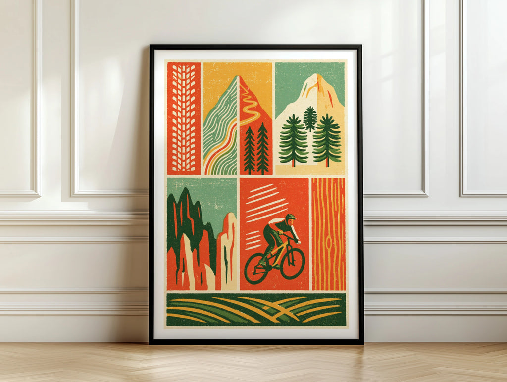 Mountain Bike Retro Poster, MTB Trail Art Print, Cycling Wall Art, Outdoor Adventure Gift