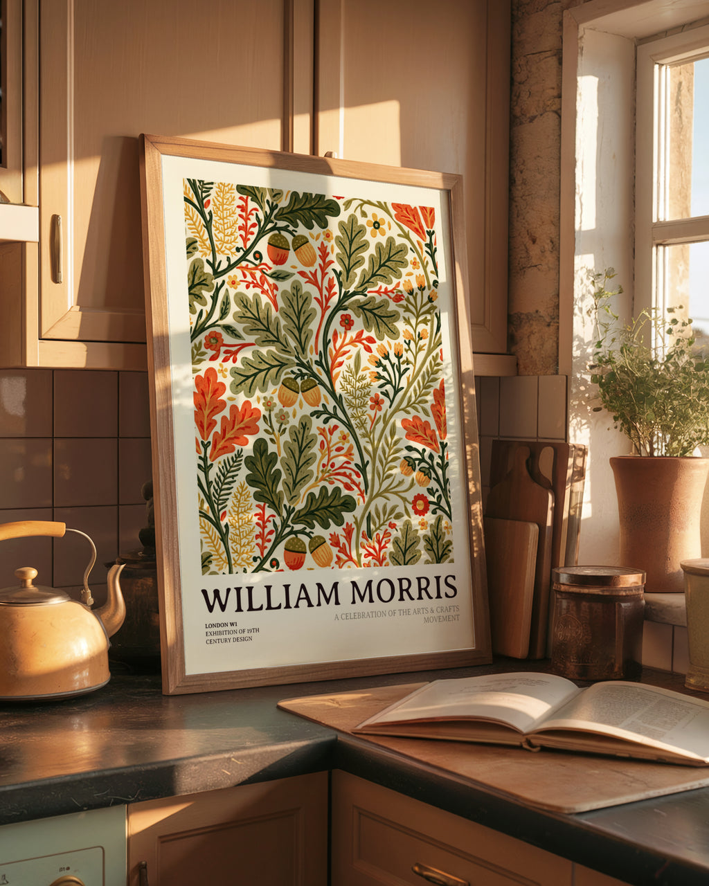 William Morris Oak Leaf Acorn Print, Arts and Crafts Exhibition, Floral Botanical Poster