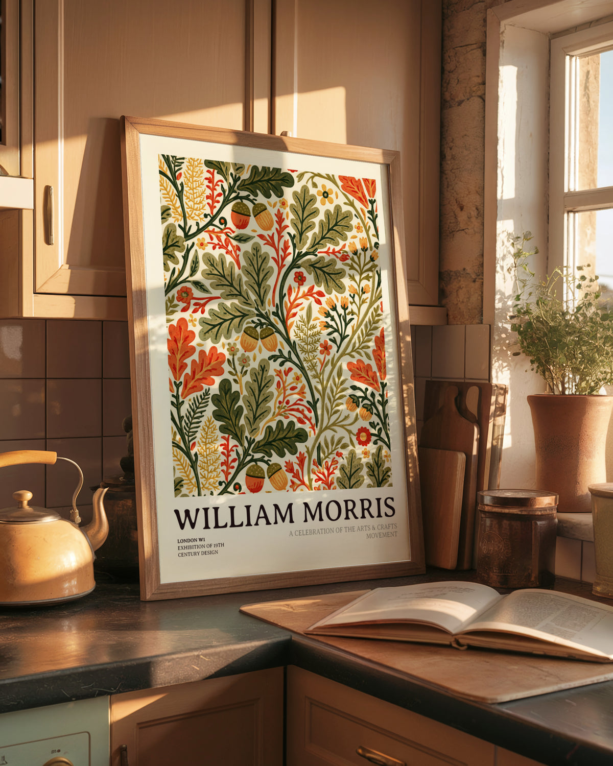 William Morris Oak Leaf Acorn Print, Arts and Crafts Exhibition, Floral Botanical Poster